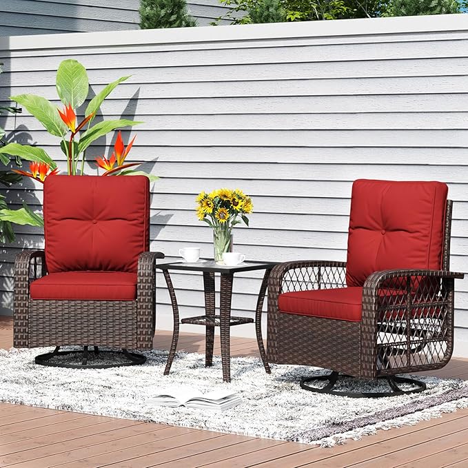 3 Pieces Patio Furniture Set, Outdoor Swivel Rocker Chairs Set of 2
