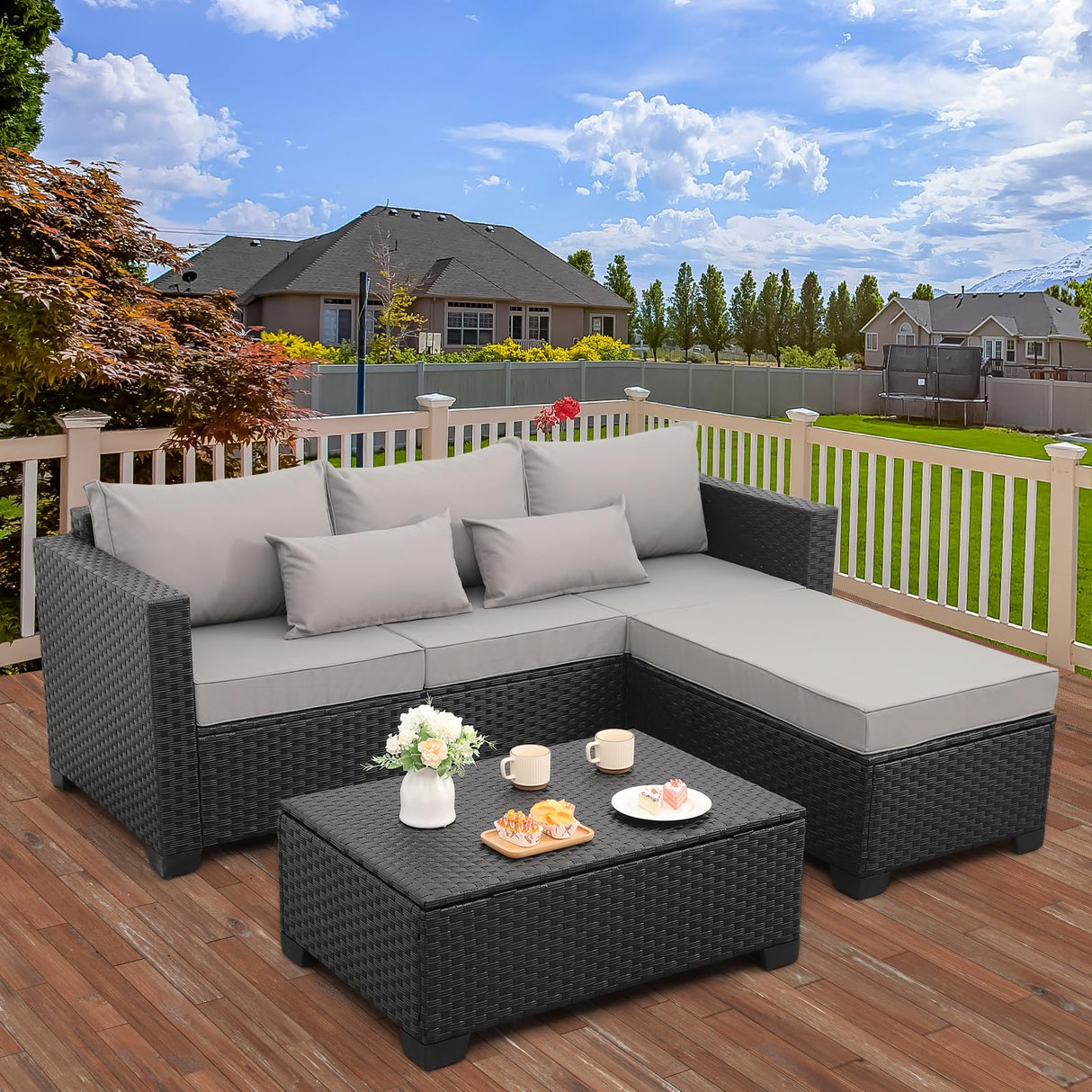 Outdoor Patio Sofa Set PE Wicker Rattan Sectional Conversation Sofa
