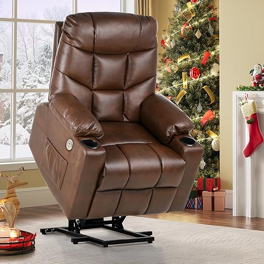 LiftEase Power Lift Recliner Chair with Massage, Heat, USB & Cup Holders