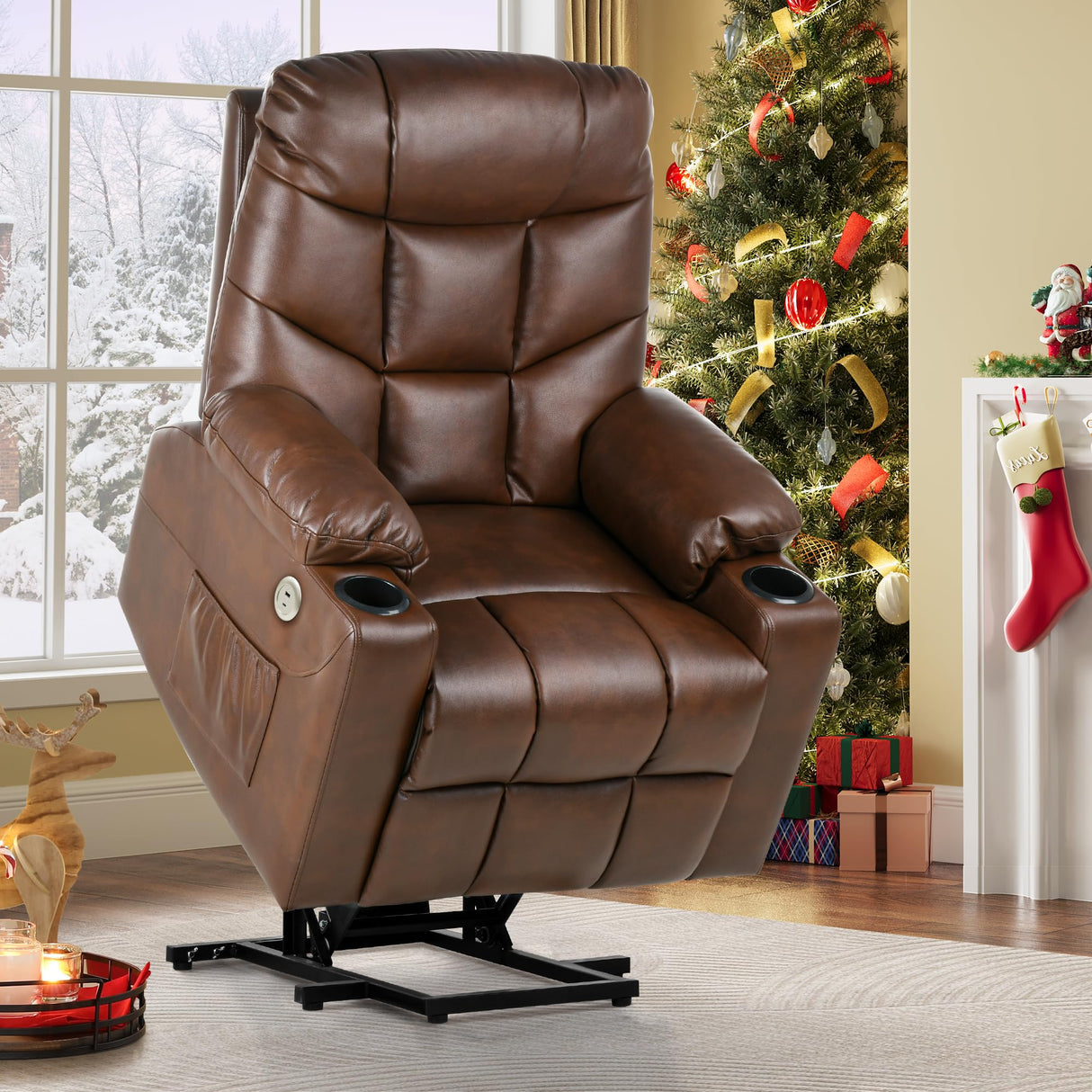 LiftEase Power Lift Recliner Chair with Massage, Heat, USB & Cup Holders