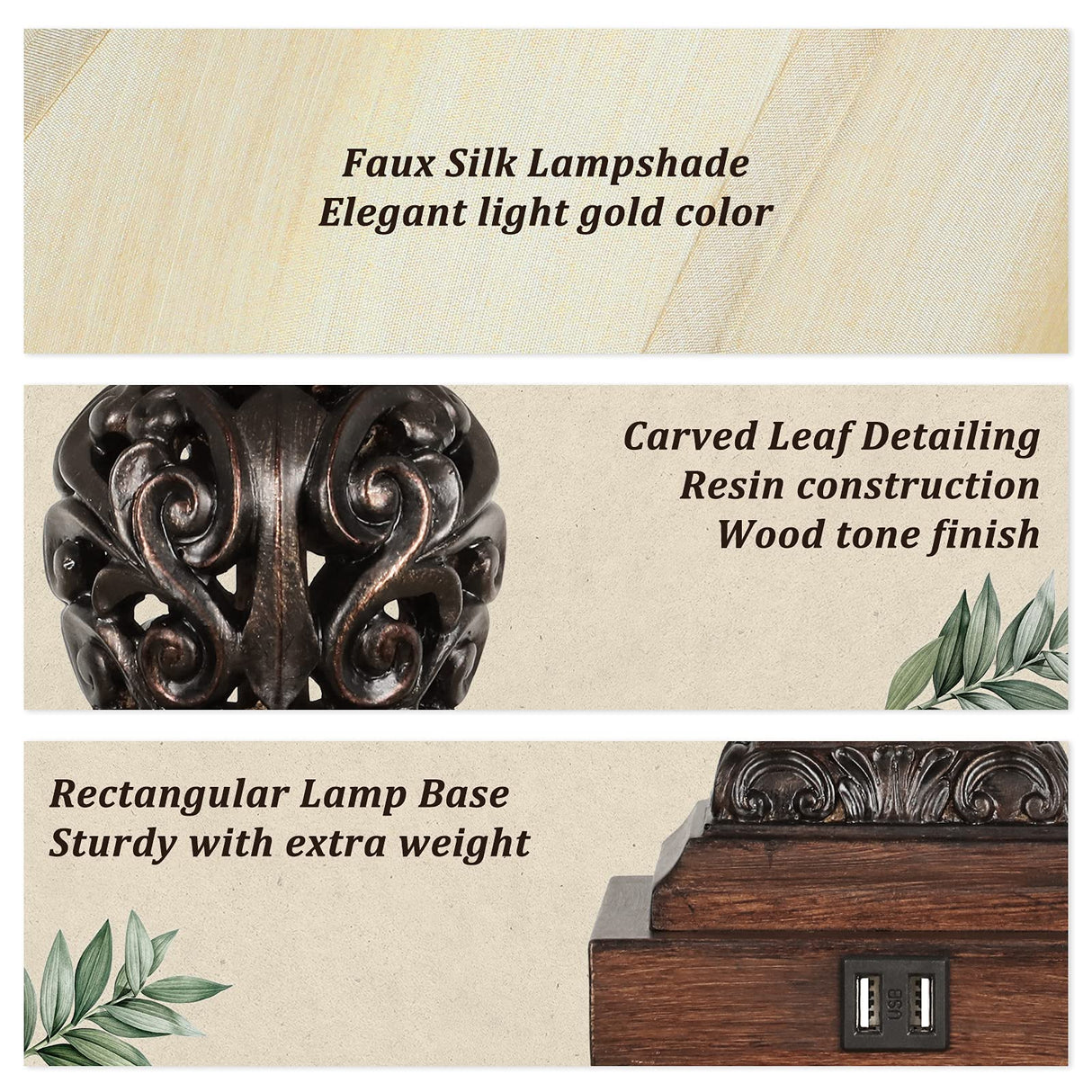 Touch Control Dimmable Table Lamps with USB Ports - Set of 2