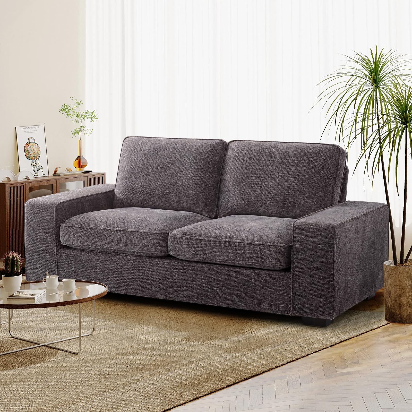Chenille Couch Sofa, Modern Couches for Living Room, Comfy Couch with Sofa Covers