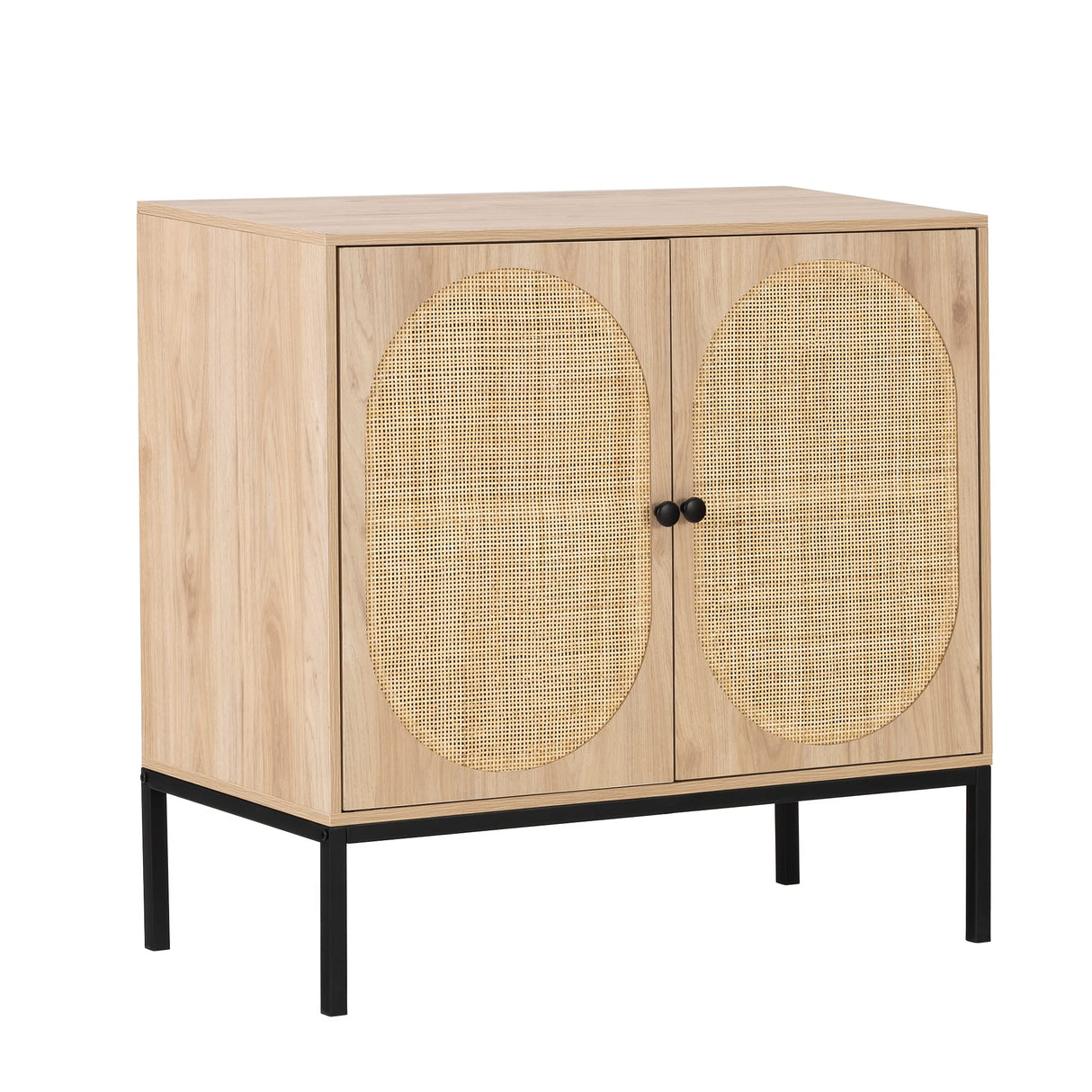 Cabinet with Natural Rattan Hand-Woven Doors, Rattan Cabinet Console Table Buffet Storage Accent Credenza, for Kitchen Living Room Hallway Entryway-2 Pieces,