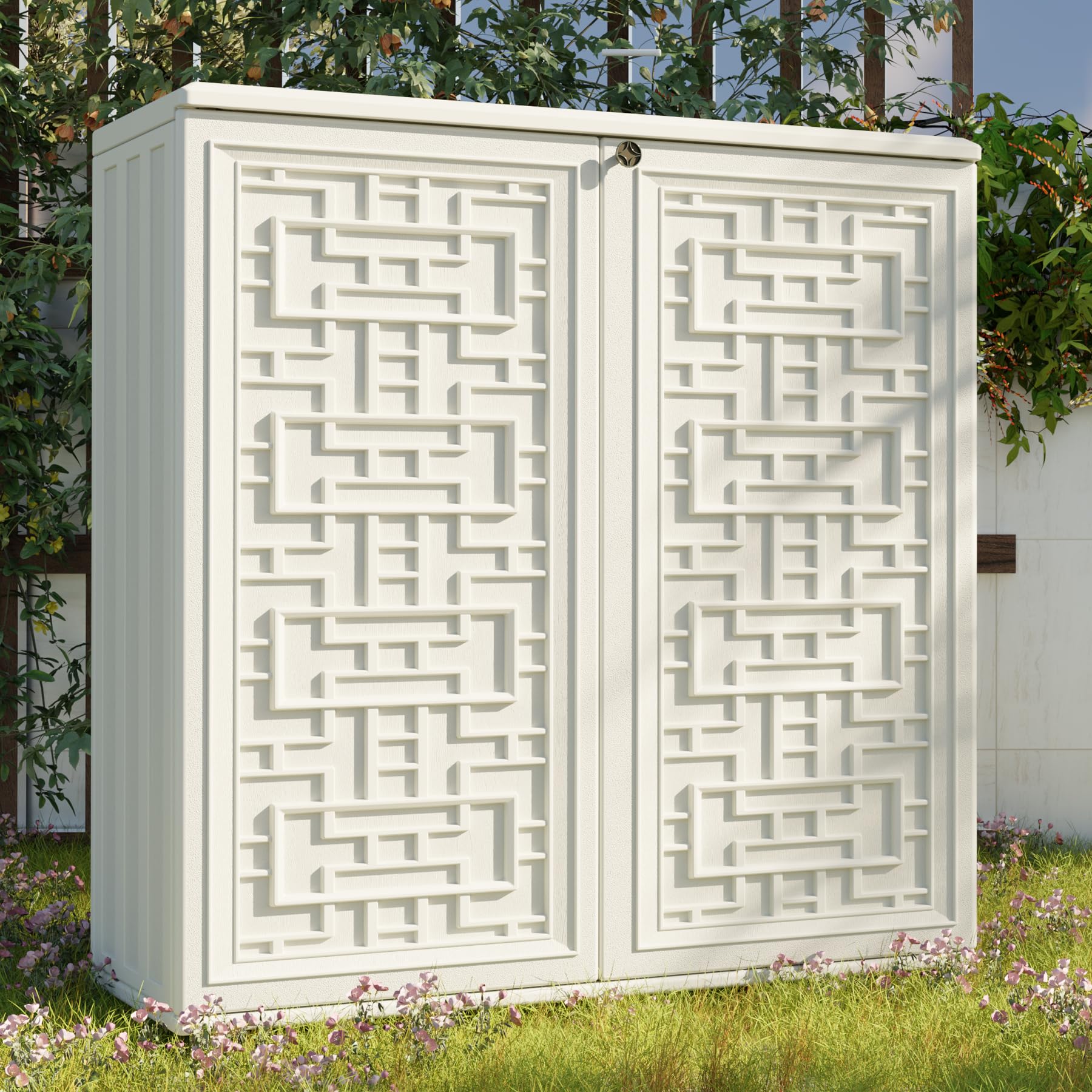 Outdoor Storage Cabinet Waterproof with Shelf, Off White Plastic Outdoor Cabinets