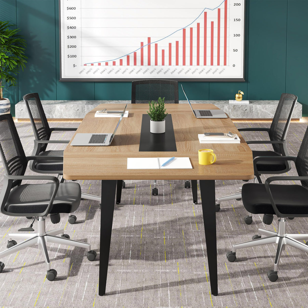 Conference Table, 70.86L x 35.43W x 29.52H Inches Boat Shaped Meeting Table, Modern