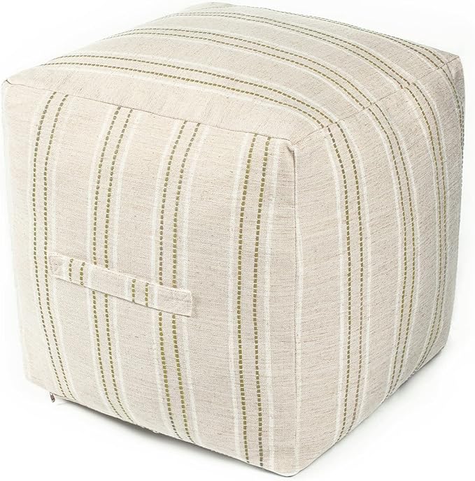 Farmhouse Pouf Cover for Living Room, Boho Storage Bean Bag Cubes, Beige with Gray