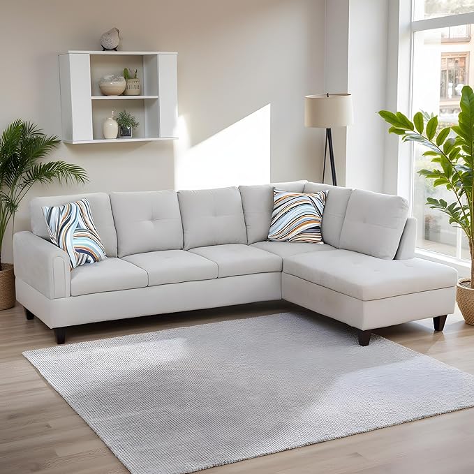 2 Pieces Sofa with Left Chaise Flannel L Shaped Cloud Couch for Living room