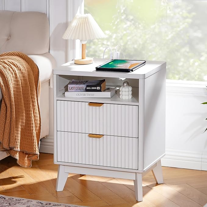 Nightstand with Charging Station, 19.7 inch Wide End Table