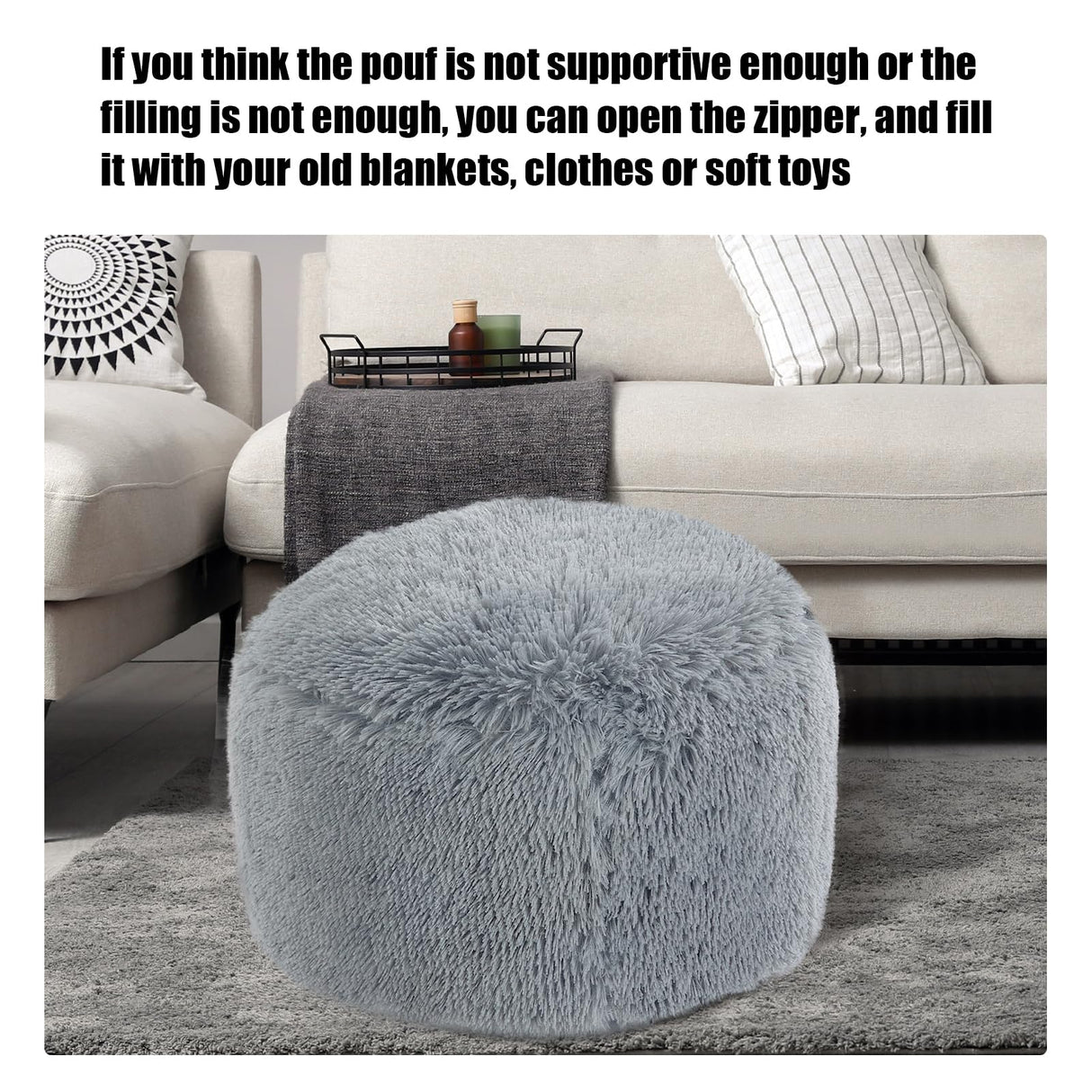Round Pouf Ottoman Stuffed,Faux Fur Pouf Ottoman