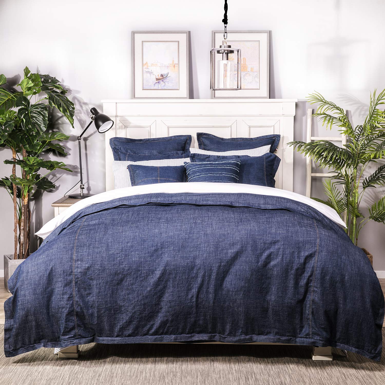 100% Cotton Washed Denim Decorative Throw Pillow Covers Dark Blue Cushion Covers