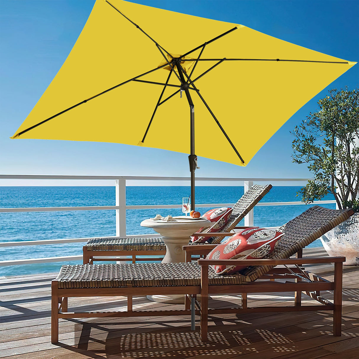6.5x10FT Rectangular Patio Umbrella Outdoor Table Umbrella w/Push Button Tilt & Crank