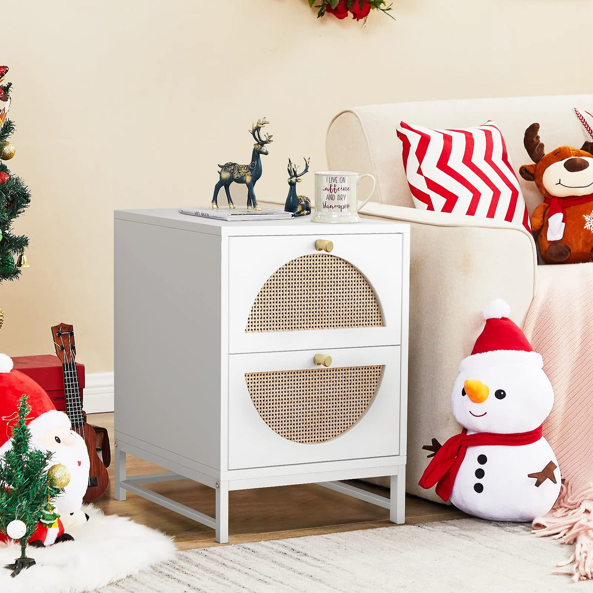 Rattan Nightstand Set of 2, End Side Table