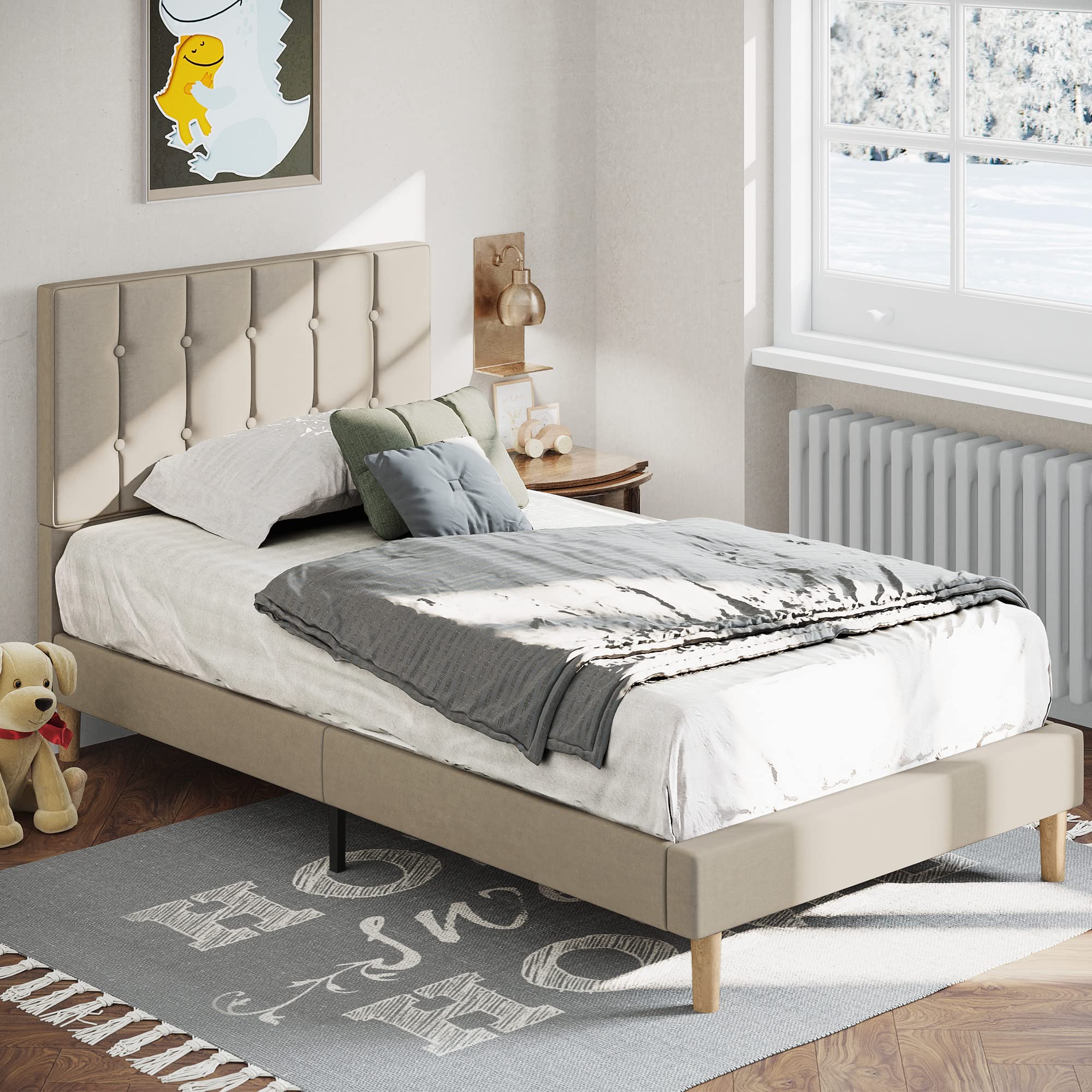 Twin Bed Frames, Velvet Upholstered Platform Bed Frame