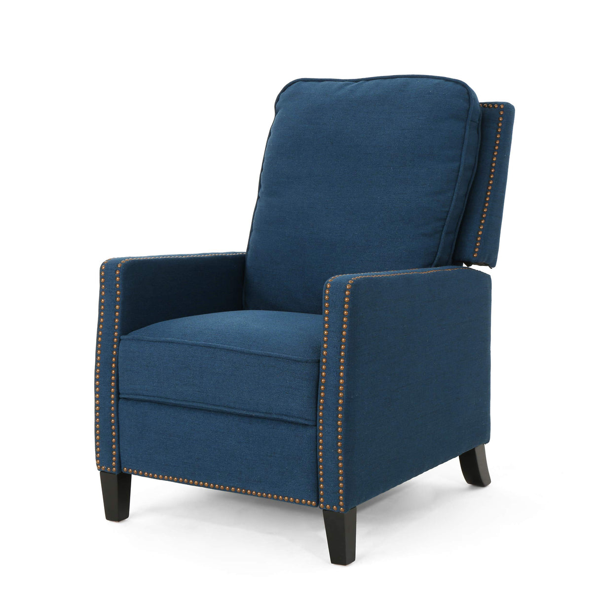 Armstrong Recliner, Navy Blue + Dark Brown