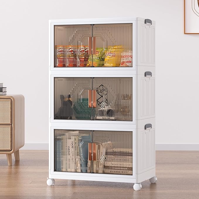 16 Gal Stackable Storage Bins with Lid, 5 Pack Plastic Collapsible Storage Cabinet