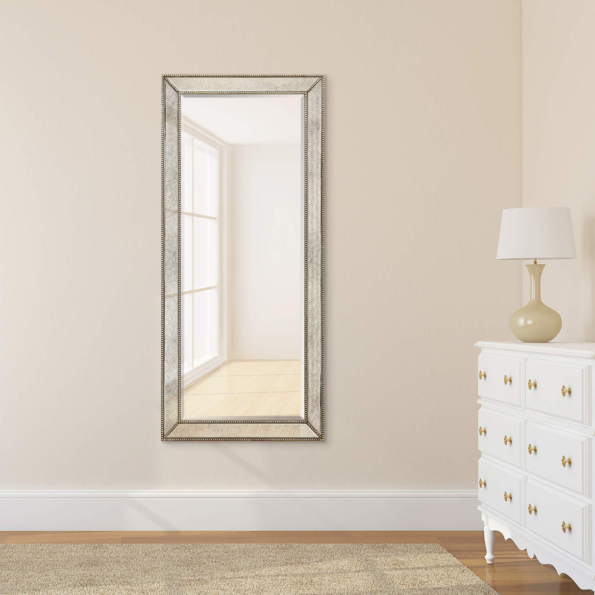Solid Wood Frame Wall, Beveled Center Antique Mirror for Bathroom