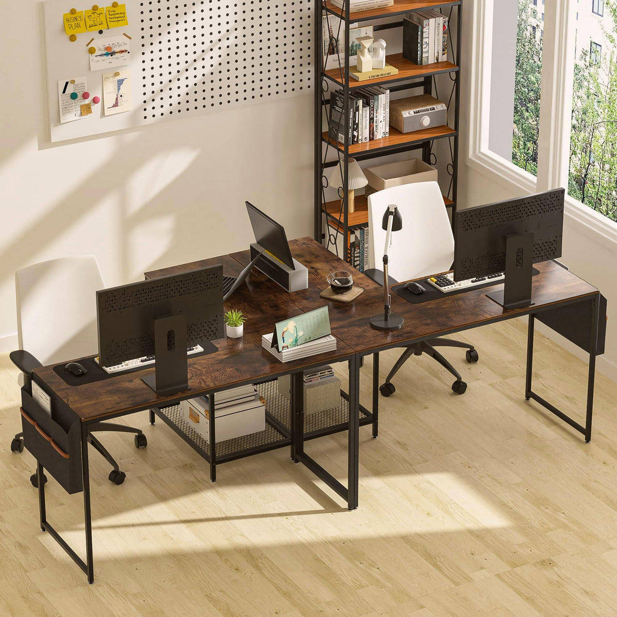 L Shaped Computer Desk, 47" PC Writing Study Workstation with Reversible Storage Shelves and Bag, Home Office