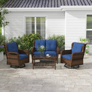 4 Piece PE Rattan Outdoor Patio Furniture Set, Wicker Conversation Set