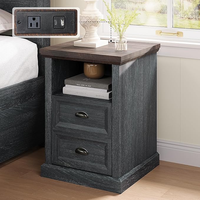 Table with Charging Station, Wood Side Table