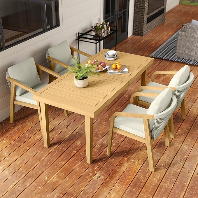 9 7-Piece Patio Dining Set, Acacia Wood Table and Chairs for Outdoor Lawn Backyard9