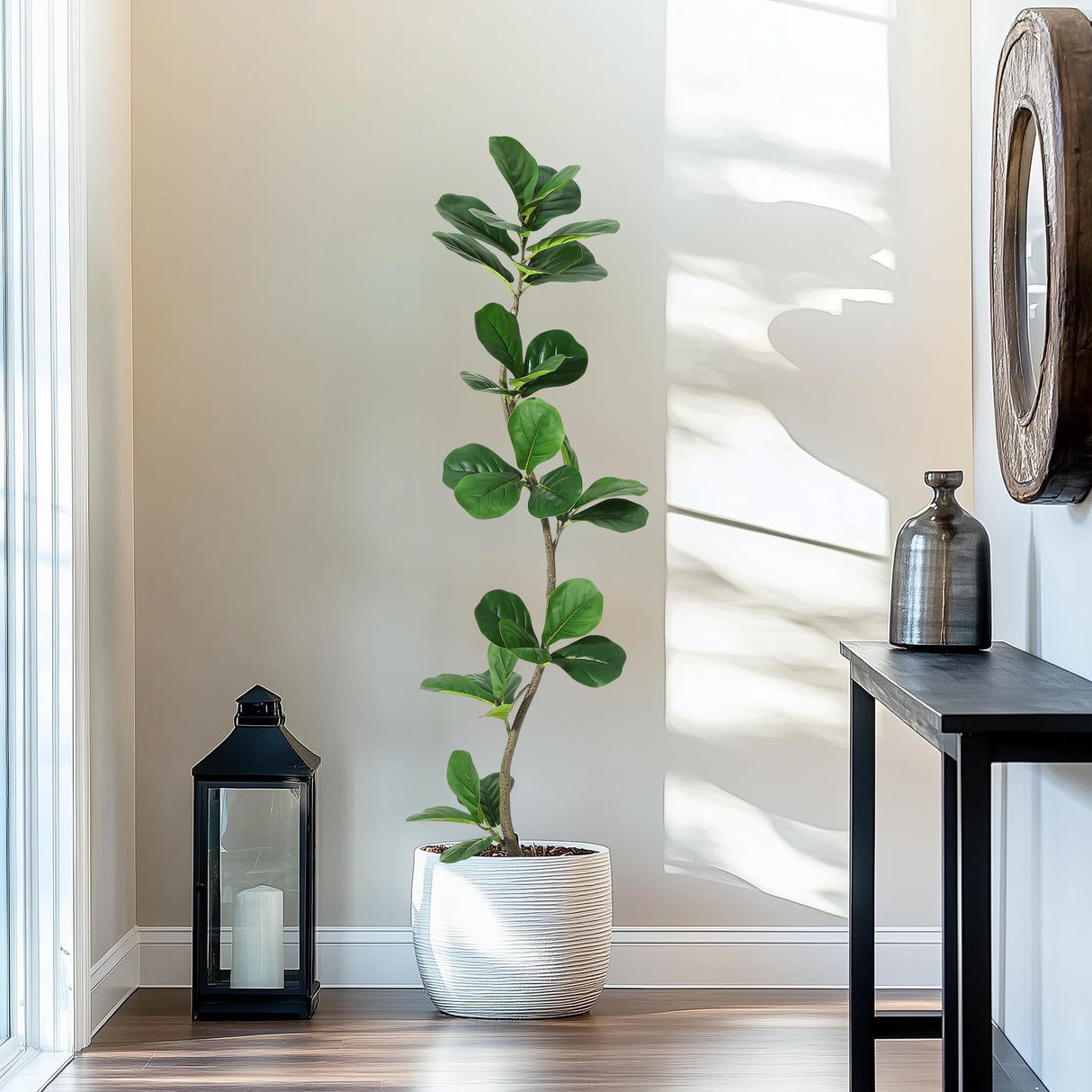 Artificial Fiddle Leaf Fig Tree - 5FT Fake Plant with Black Planter