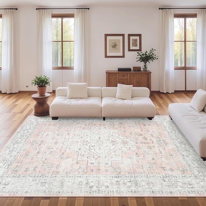 Machine Washable Rug 5x7 Sage Green Rugs for Living Room, Non Slip Vinatge Rug Boho