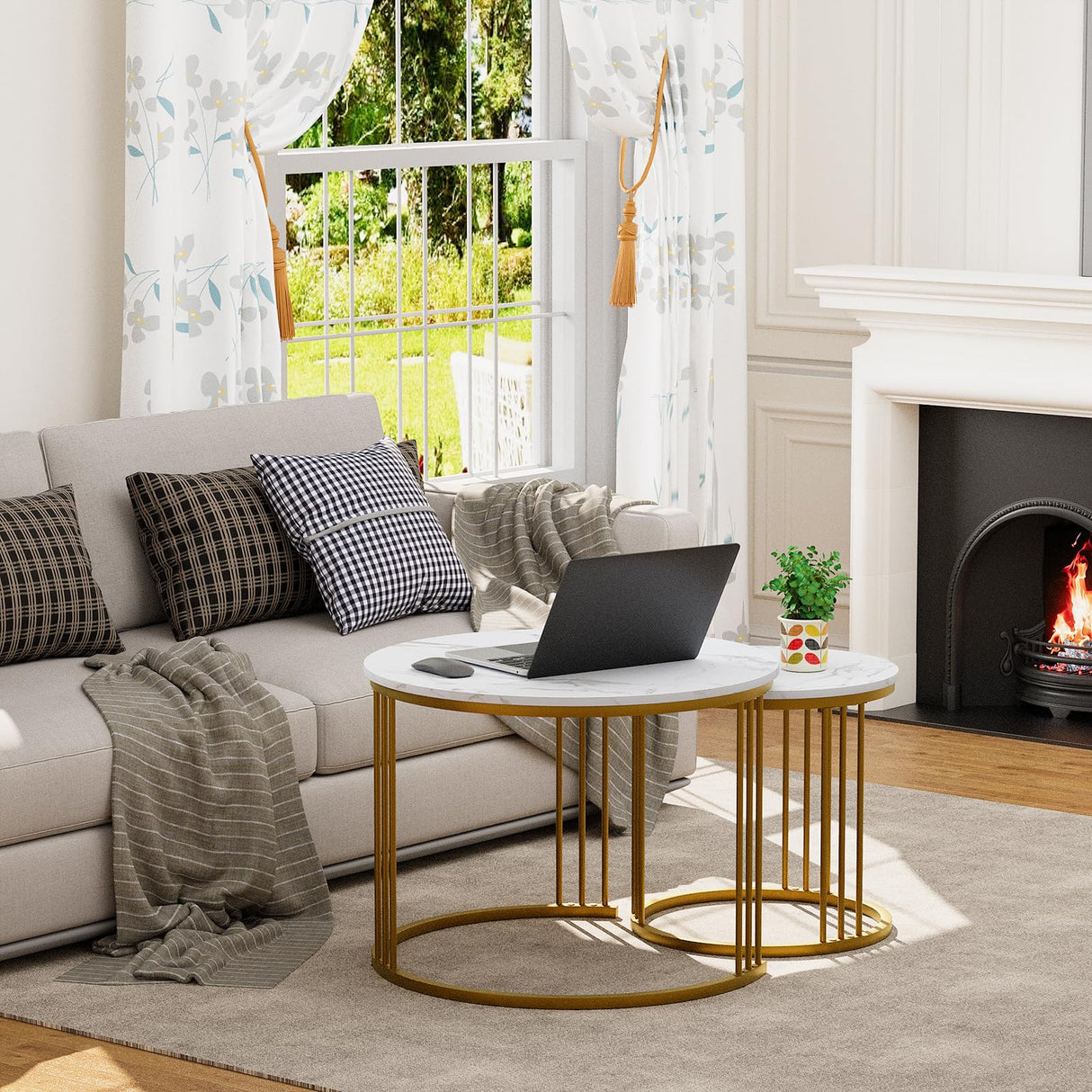 Coffee Table Faux Marble Nesting Table for Small Place 2 Sets Modern Furniture Living Room Sets