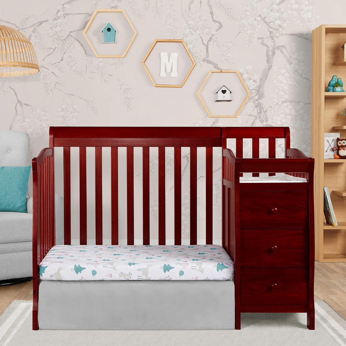 Jayden 4-in-1 Mini Convertible Crib And Changer in Cherry, Greenguard Gold Certified