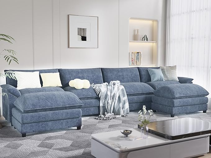 Modern Convertible Sofa U Shaped Couch, Fabric 6 Seat Sofa Set