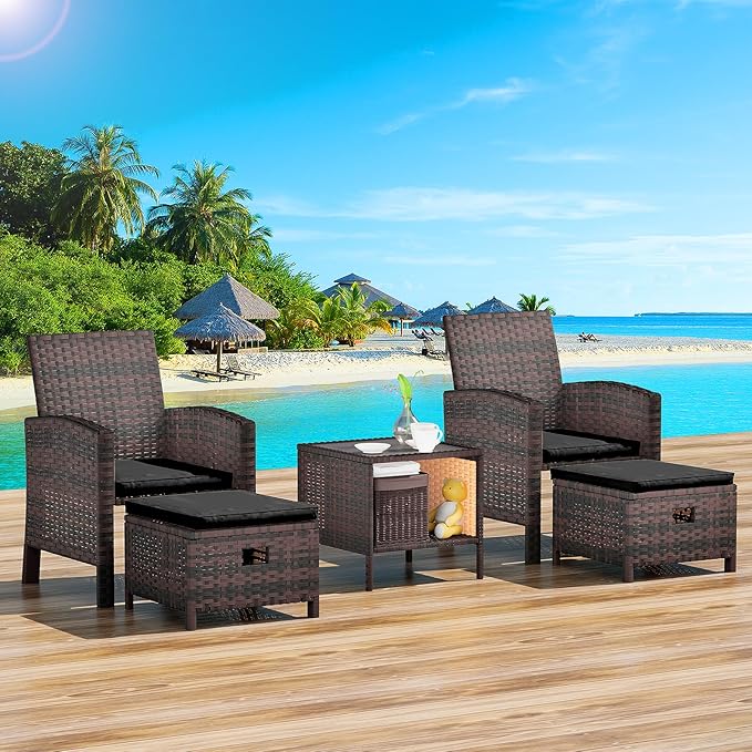 Balcony Furniture 5 Piece Patio Conversation Set, PE Wicker Rattan Outdoor Lounge Chairs