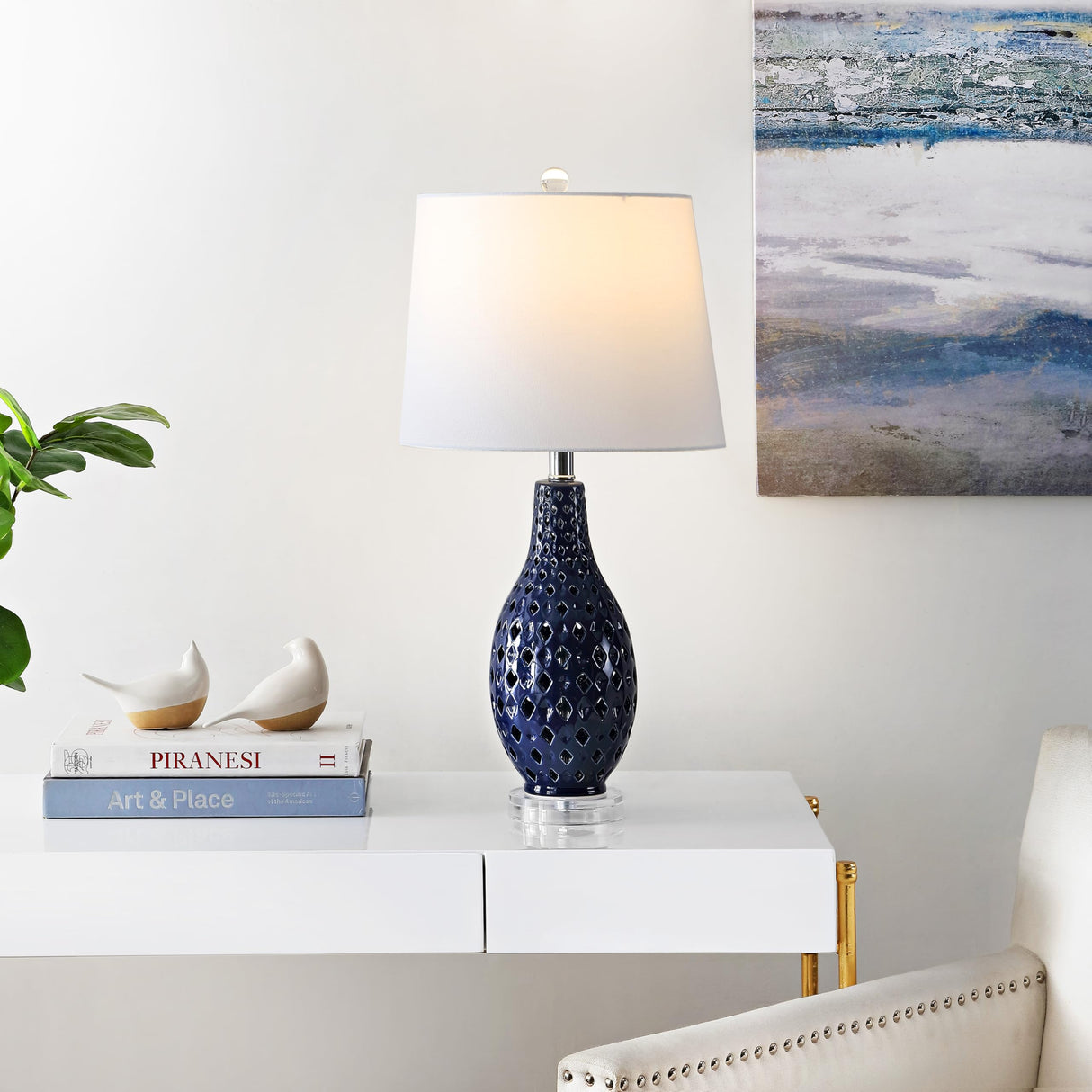 Lighting Collection Harlem Trellis Navy Ceramic 26-inch Bedroom