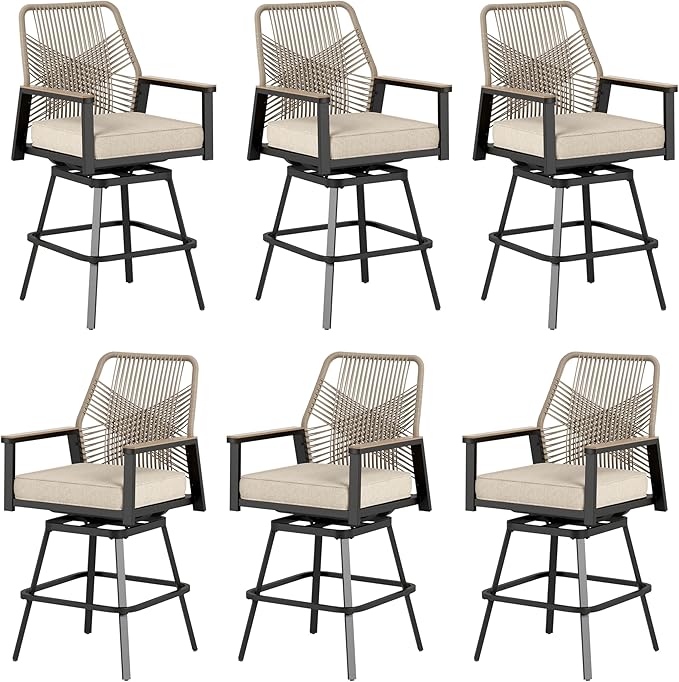 Outdoor Swivel Bar Stools Set of 4, Rattan High Top Patio Chairs