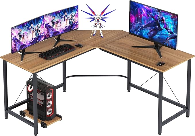 L-Shaped Desk with Side Storage Bag, 59 inch L Shape Computer Desk with Monitor Stand, Home Office Desk for Corner, Gaming Desk, Writing Desk, Reading Table, L Desk, Black