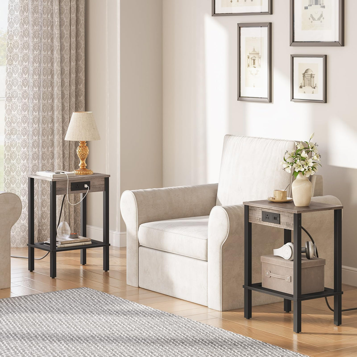 End Table with USB Ports and Outlet, Nightstand