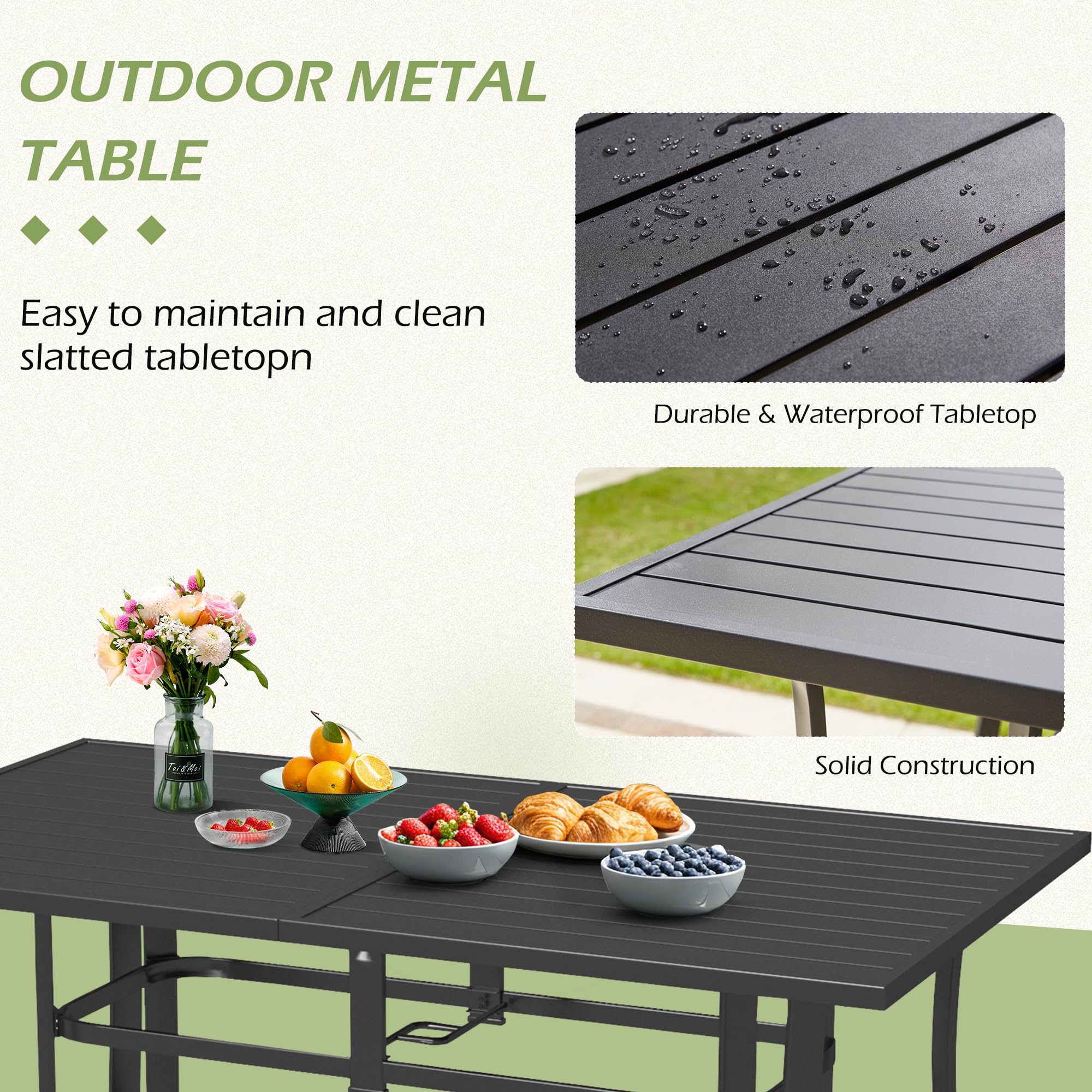 7-Piece Outdoor Patio Dining Set - 6 Stackable Texlin Sling Chairs & 63" Rustproof Steel Table, Weatherproof Low-Maintenance Furniture for Backyard/Balcony/Poolside, Includes 1.57"-1.97" Umbrella Hole