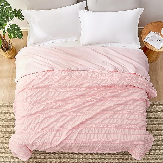 Seersucker Cooling Comforter Queen Size, Q-Max 0.6 Reversible Lightweight Cooling