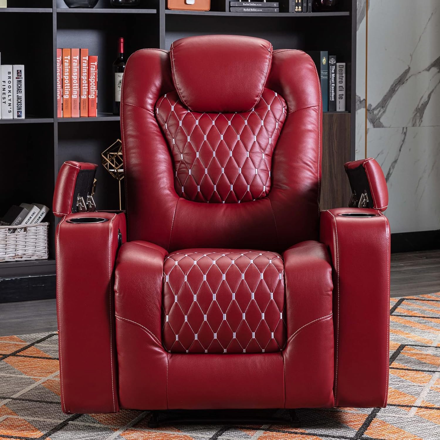 StoneCraft Orion Power Recliner Chair – Dark Red Faux Leather