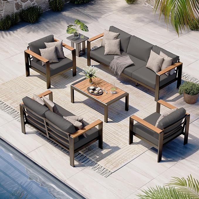 Aluminum Outdoor Patio Furniture Set with Coffee Table, 4 Piece Patio Conversation Sets