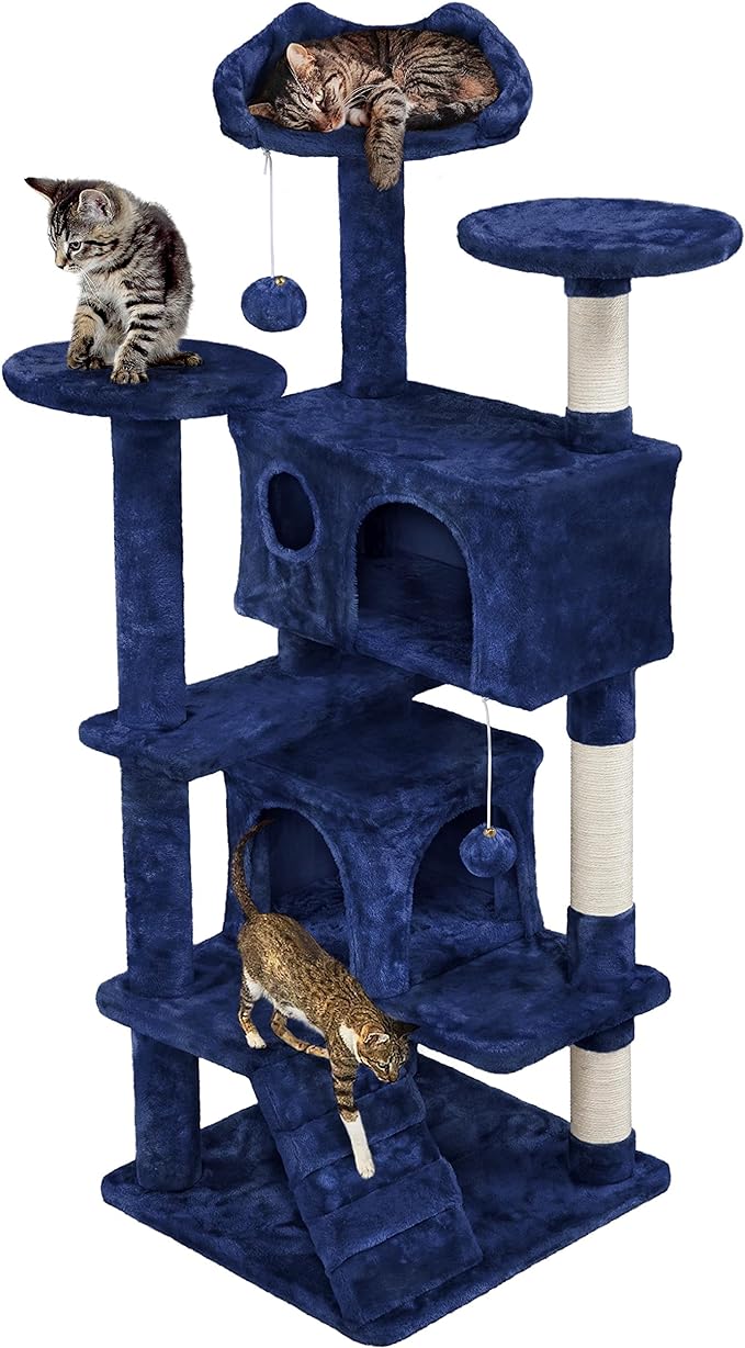 54in Cat Tree, Cat Tower w/Large Cat Condo Scratching Posts