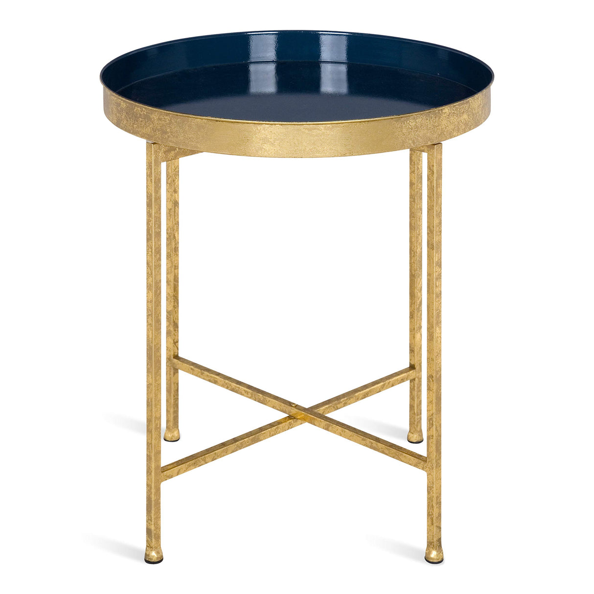 Celia Metal Foldable Round Accent Table, 18.25" x 18.25" x 22", Navy Surface