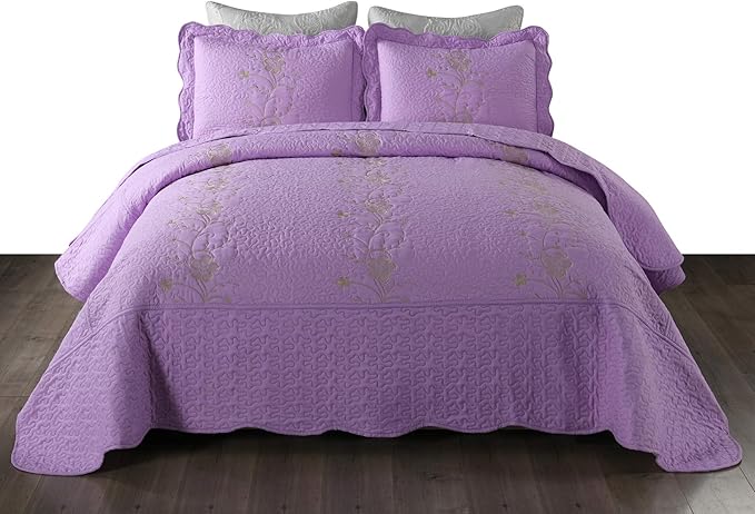 3 Piece Lightweight Bedspread Quilt Set Microfiber Quilt Embroidered Bedspreads Bed Coverlet Set, Lapaz (Teal, Queen)