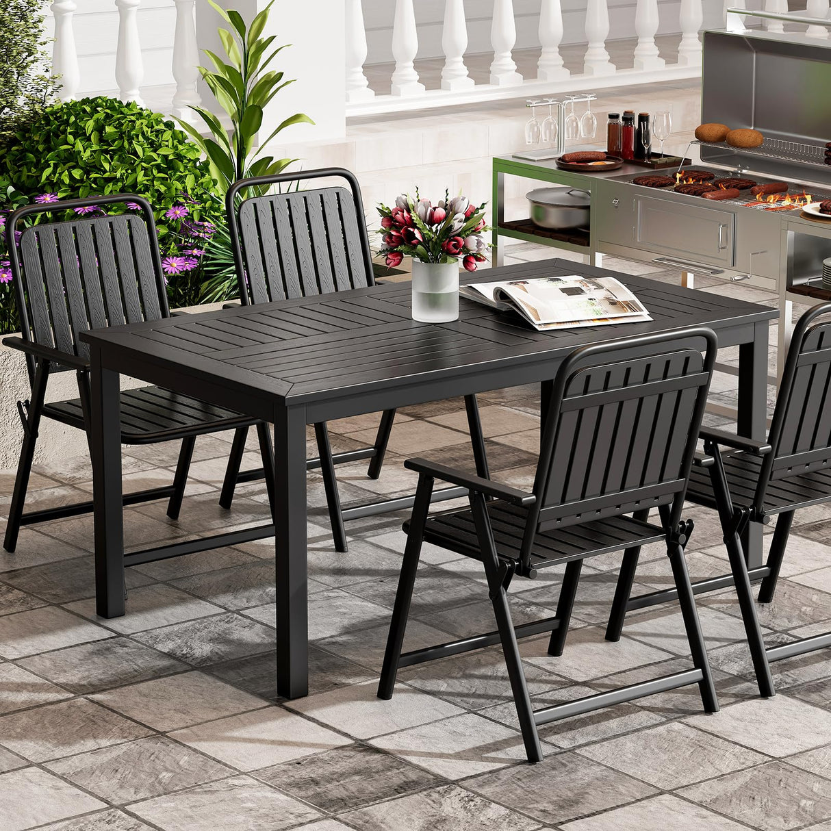 Patio Dining Set, 5 Pieces Outdoor Table and Chairs