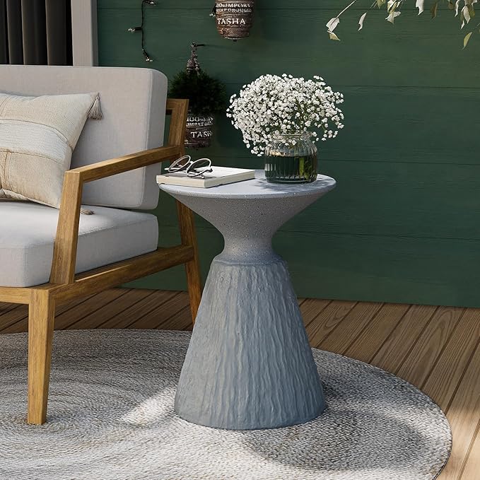 Outdoor Side Table, Mushroom Shaped MgO Accent Table, Lightweight Patio End Table