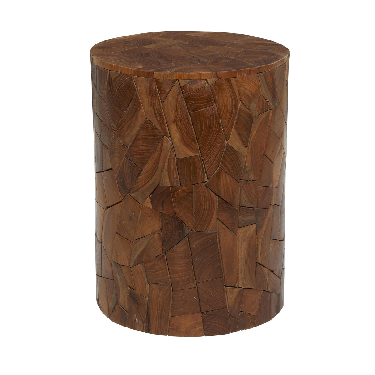 Teak Wood Handmade Side End Accent Table End Table with Mosaic Wood Chip Design