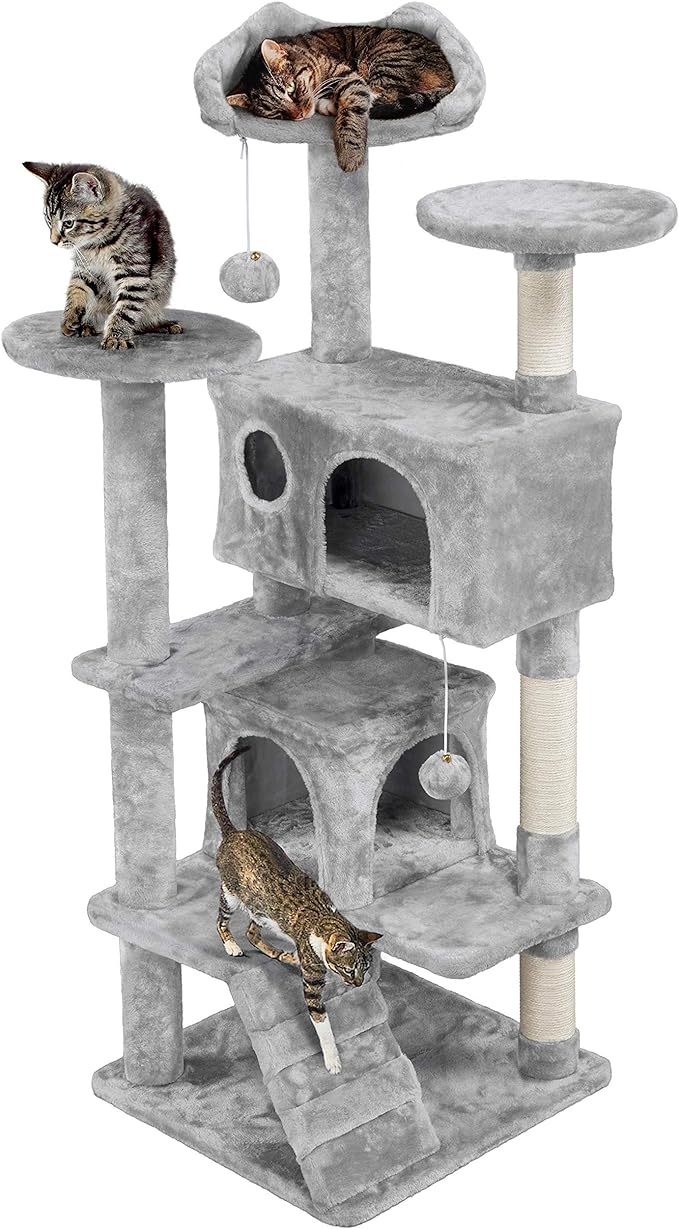 54in Cat Tree, Cat Tower w/Large Cat Condo Scratching Posts