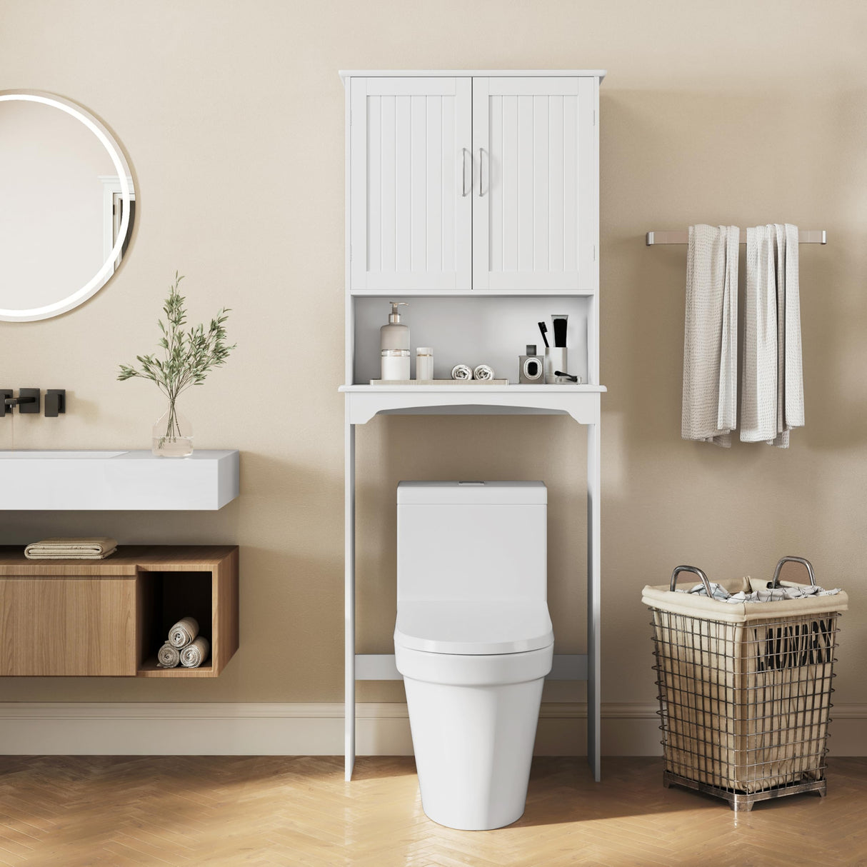 Over The Toilet Cabinet, Double Door Bathroom Storage Organizer