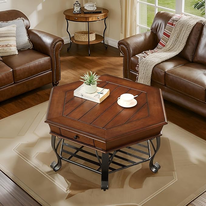 Solid Wood End Table with Drawer, Sofa Side Table with Storage Shelf