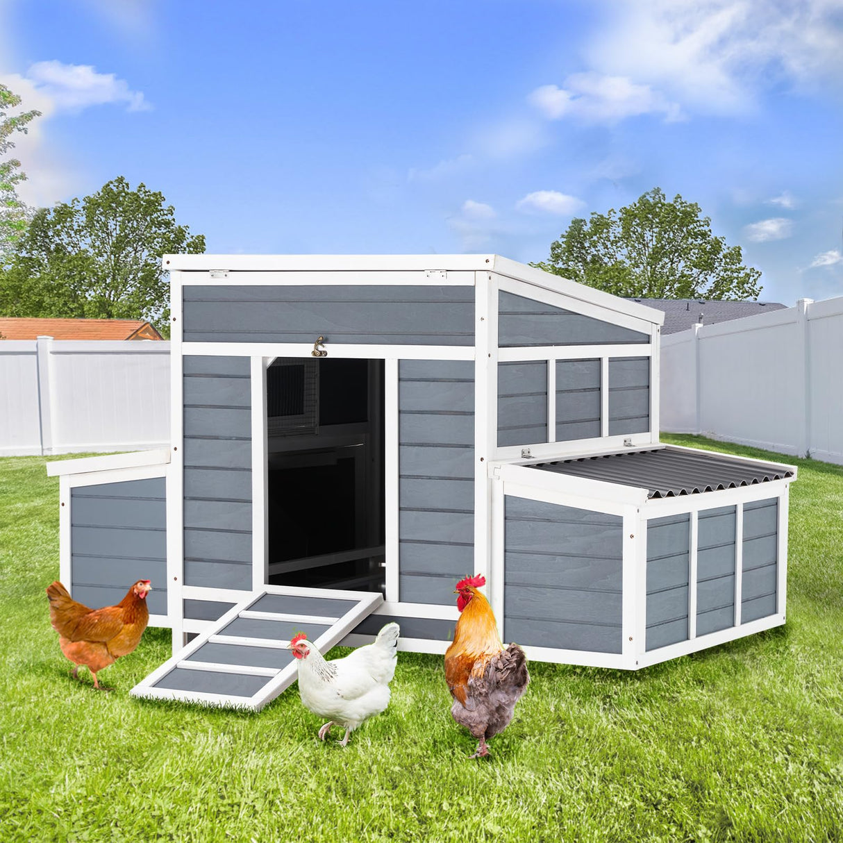 EcoRoost Wooden Chicken Coop with PVC Roof, Vents & Roosting Bars