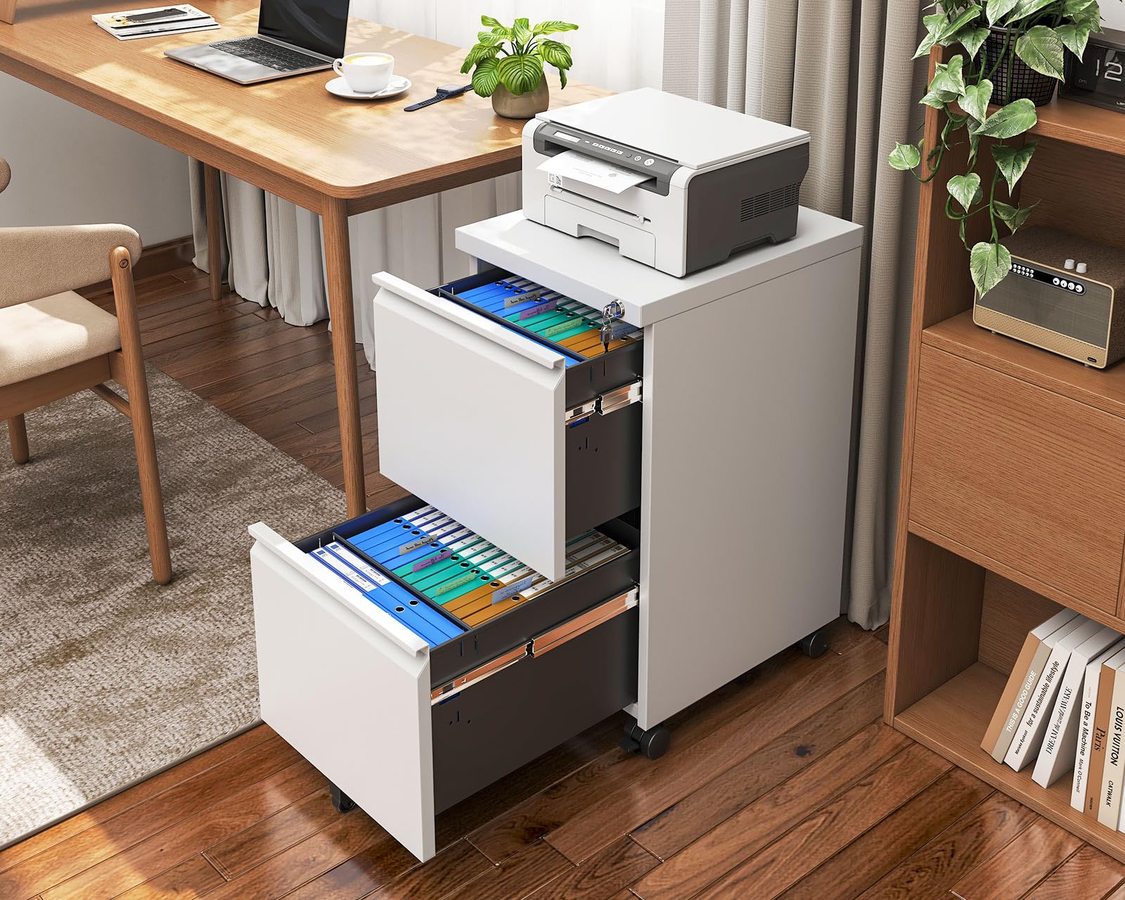 File Cabinet for Home Office, Fully Assembled Filing Cabinet 2 Drawer Rolling File