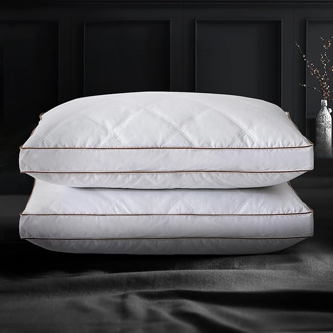 Goose Feathers and Down Pillow, Hotel Collection Gusseted Bed Pillows for Sleeping